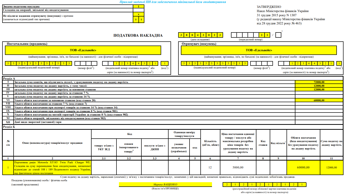 Зведена податкова накладна